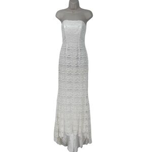 Galina Ivory Beaded Lace Strapless Trumpet Wedding Gown Dress Size 2